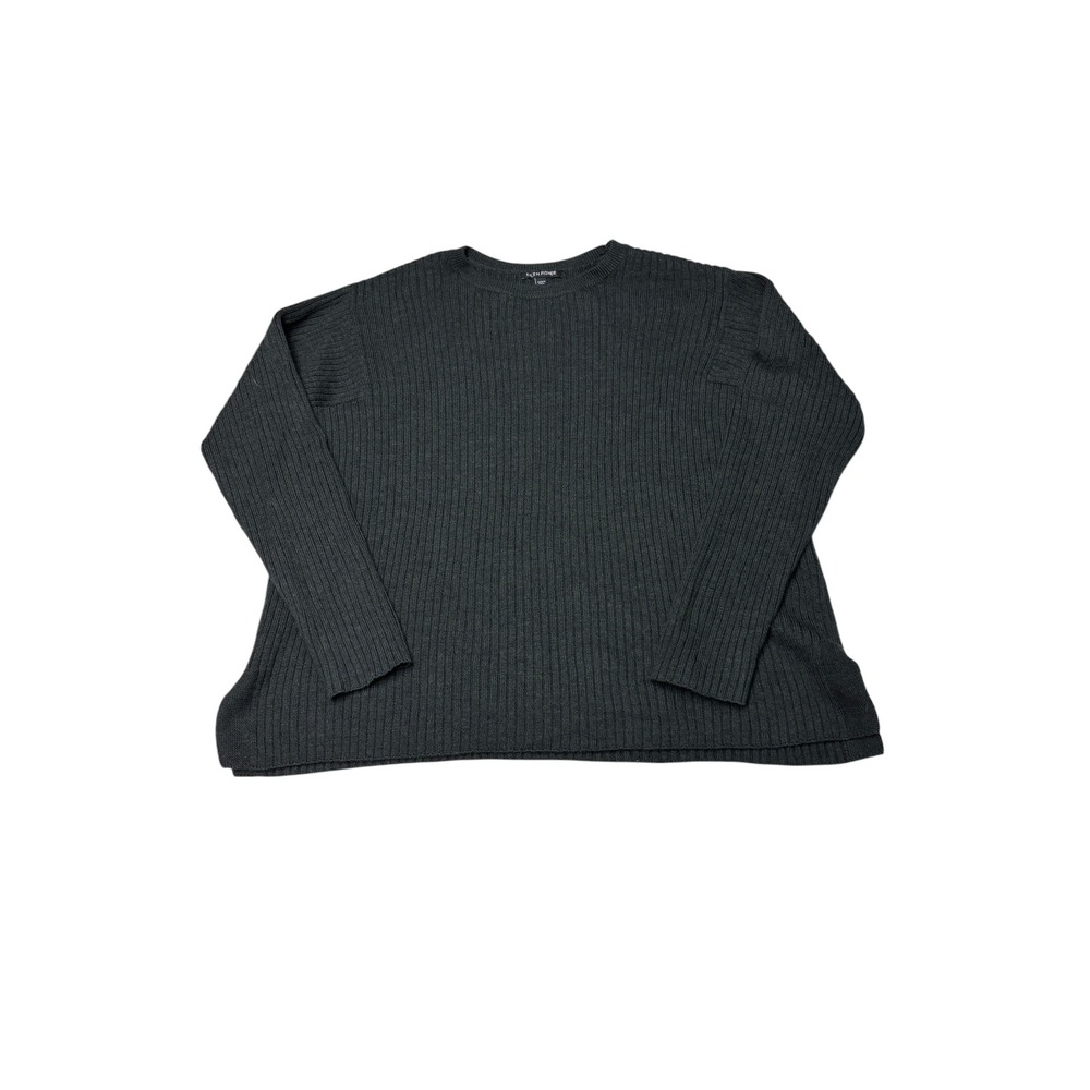Eileen Fisher Extra Fine Merino Wool Ribbed Crew Neck Sweater Gray‎ Womens XS
